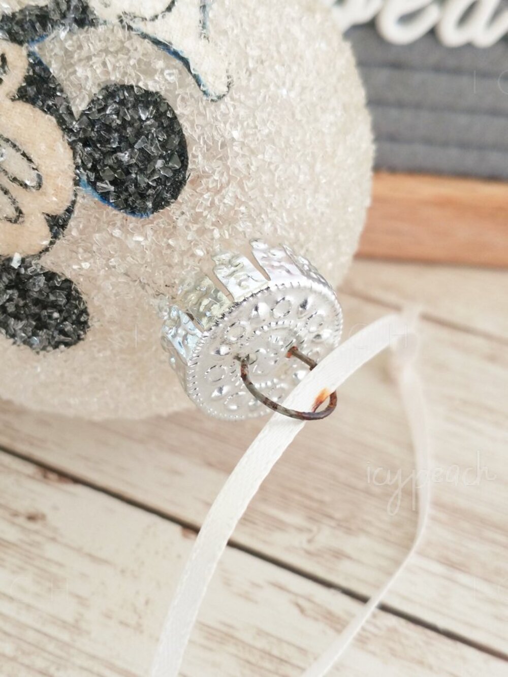 Mickey Mouse Tree Ornament Vintage Disney Frosted Glass Snowball Holiday Bulb - Picture 4 of 14